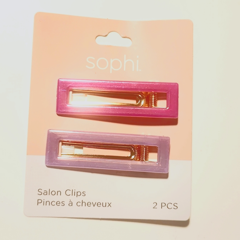 NWT SOPHI SALON HAIR CLIPS RECTANGULAR PINK/PURPLE ALIGATOR HAIR CLIPS SET OF 2!